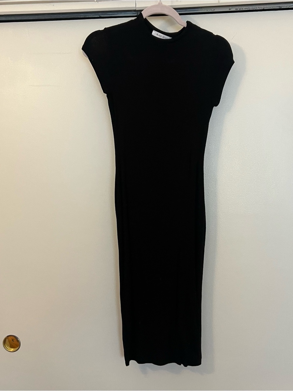 Black Bead Black Cap-Sleeve Midi Dress